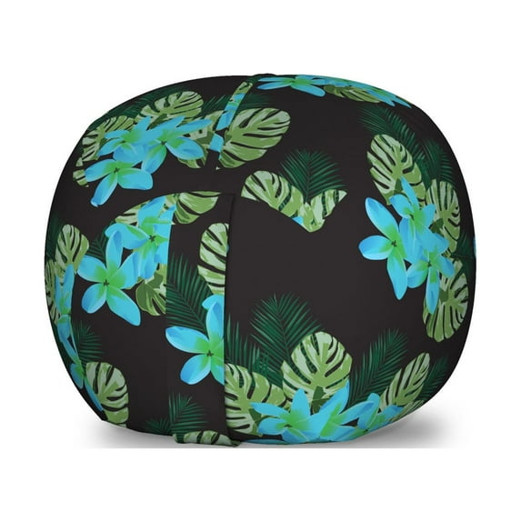 Tropical Storage Toy Bag Chair, Plumeria Palm and Monstera Leaves, Stuffed Animal Organizer Washable Bag, Small Size, Charcoal Grey Multicolor, by Ambesonne