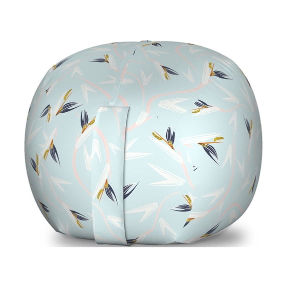 Tropical Storage Toy Bag Chair, Summer Exotic Strelitzia Bird of Paradise Pastel Colored Repetition, Stuffed Animal Organizer Washable Bag, Small Size, Pale Blue and Multicolor, by Ambesonne