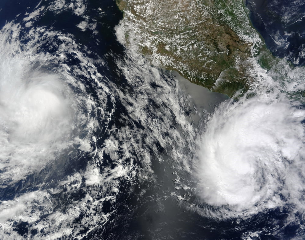 Tropical Storms Blas and Celia circulate in close proximity to each other in this satellite view Canvas Art - Stocktrek Images (32 x 25)