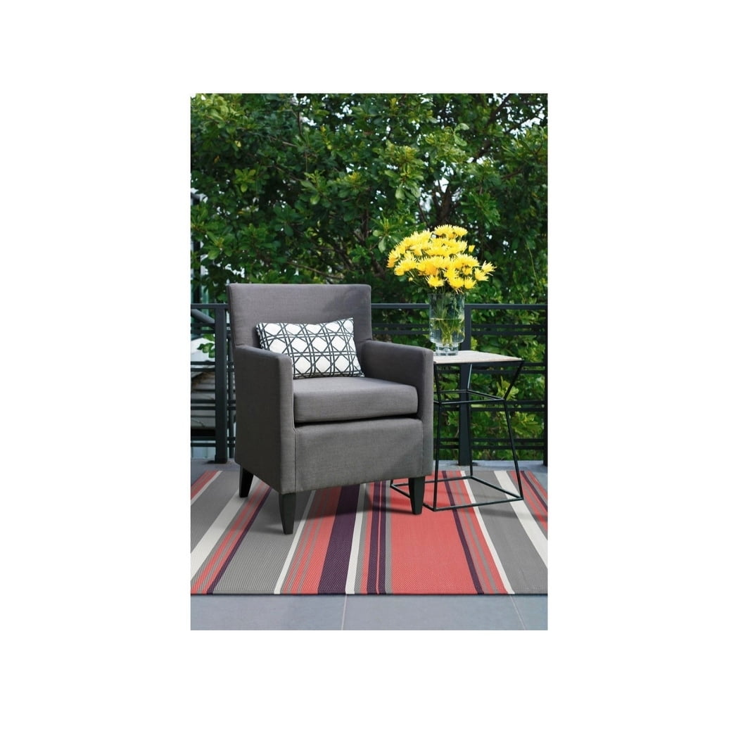 Reversible Rectangular Gray and Orange Synthetic Stripe Rug 5' x 7'