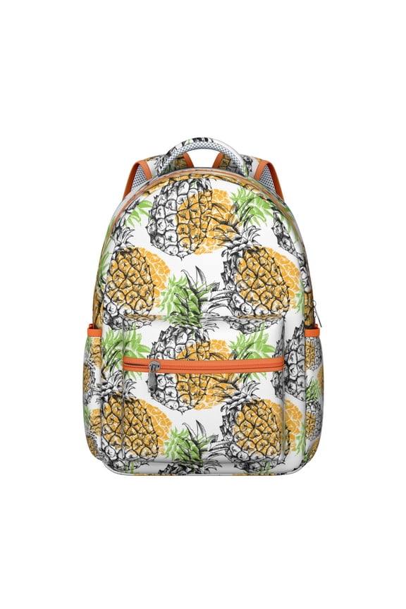 Tropical Students Backpack Pineapples Hawaiian Hawaii School Bag with Fruit Summer Yellow Golden Pattern, Comfortable and Wear-Resistant