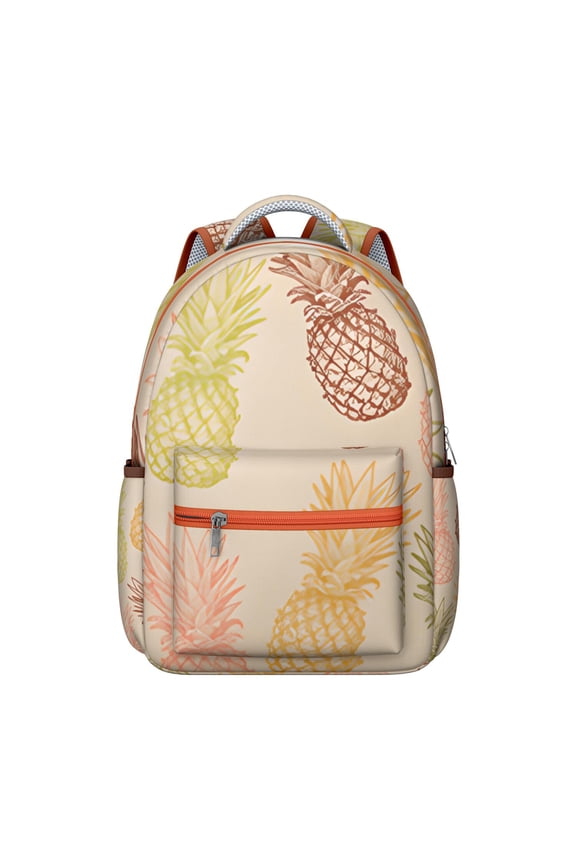 Tropical Students Backpack Pineapples Hawaiian Hawaii School Bag with Fruit Summer Yellow Golden Pattern, Comfortable and Wear-Resistant