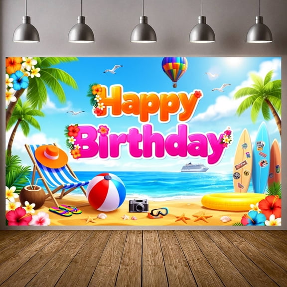 Tropical Style Banner Beach Theme Summer Birthday Backdrop Vibrant Color Coastal Birthday Display for Beach Party Summer Gathering Pool Party
