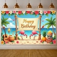 thumbnail image 1 of Tropical Style Banner Flamingo Pattern Beach Birthday Backdrop Palm Tree Design Floral Decor Tropical Party Display for Birthday Party Beach Celebration Tropical Theme Party, 1 of 9
