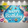 thumbnail image 1 of Tropical Style  Banner Pool Themed Birthday Backdrop Colorful Floats Flamingo Pattern Party Display for Poolside Celebrations Kids Birthday Parties Summer Gatherings, 1 of 8