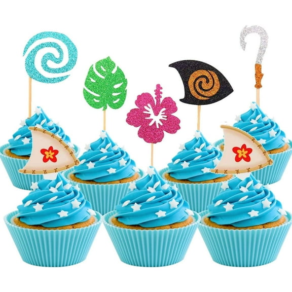 Tropical Style Cake Decoration Topper Set - 6 Patterns Baking Decoration Accessories with Wooden Sticks