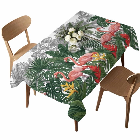 Tropical Style Rectangle Tablecloth Summer Flamingos and Palm Trees Vacation Grey Waterproof Wrinkle Free Soft Table Cloth Spill-Proof Washable Table Cover for Dining Party Picnic 52 x 70 Inch