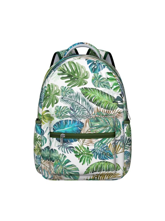 Tropical Summer Backpack Hawaiian Jungle Leaves and Exotic Floral School Bag Beach Vacation Bag for Students