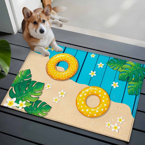 Tropical Summer Beach 2x3 Area Rugs for Living Room, Swimming Ring Floral Monstera Blue Non Slip Floor Mat Washable Low-Profile Indoor Carpet for Bedroom, Dining Room, Bathroom