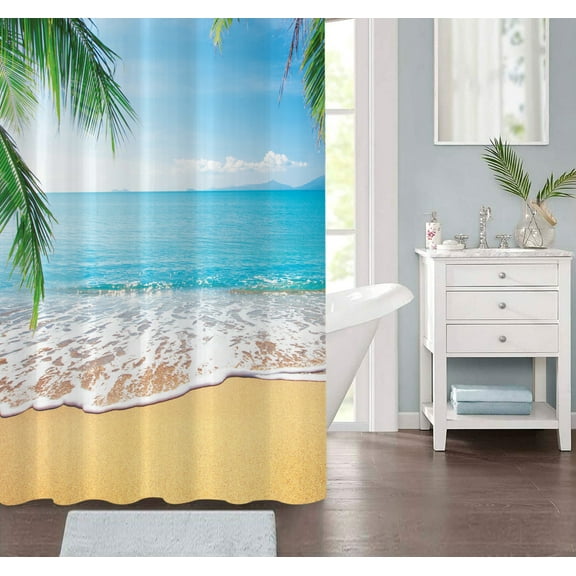 Tropical Summer Beach Fabric Shower Curtain (Tropical Beach)