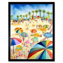 Tropical Summer Beach Folk Art Art Print Framed Poster Wall Decor 12x16 inch