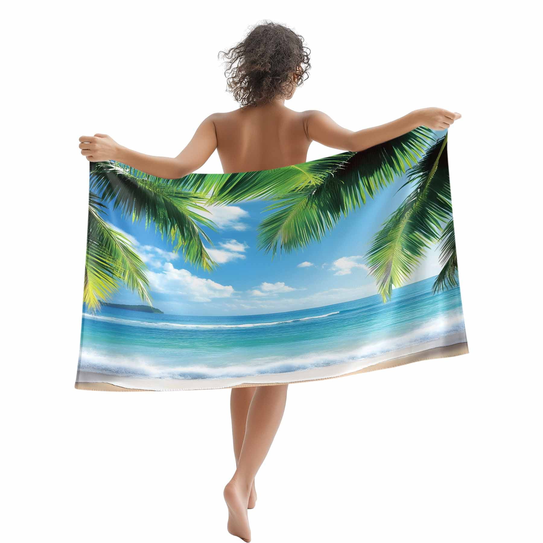 Tropical Summer Beach Towels Blanket Soft&Absorbent Quick Dry Microfiber Beach Ocean Coconut Tree Pool Towels for Swimming ,Yoga, Sports, Gym, Camping,Large 30X60in, Bule Green