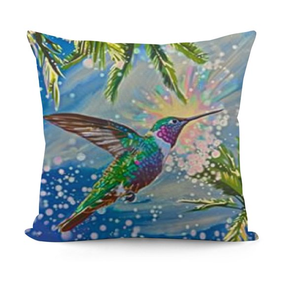 Tropical Summer Birds Palm Leaves Throw Pillow Covers Blue Green Plants Jungle Hummingbird Animal Style Outdoor Farmhouse Decorative Pillow Cases