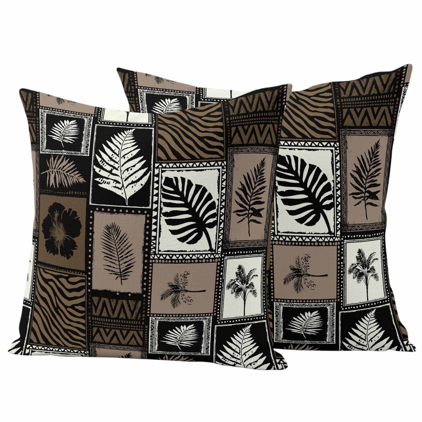 Tropical Summer Boho Outdoor Pillow Covers Set of 2 Monstera Fern Palm Leaf Hibiscus Brown Waterproof Throw Pillow Cover Decorative Cushion Cases for Patio Porch Garden 16X16 Inch