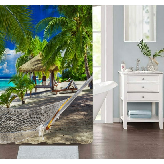 Tropical Summer Fabric Shower Curtain House Beach