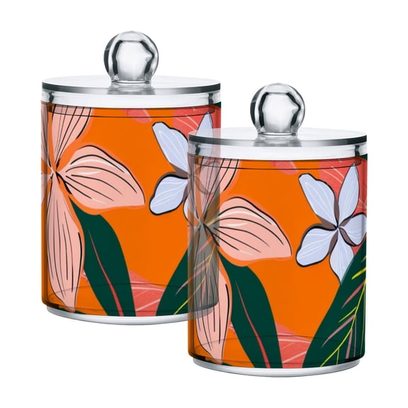 Tropical Summer Flowers Leaves Translucent Plastic Cans Storage Canisters with Lid Set of 2