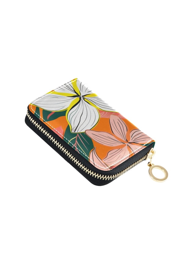 Tropical Summer Flowers Leaves Women's Credit Card Holder PU Leather Zipper Wallet RFID Blocking