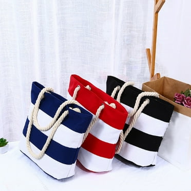 Tropical Summer Striped Beach Bag For Women Tote Bags Reusable Grocery Shoulder Bag With Zipper Pocket