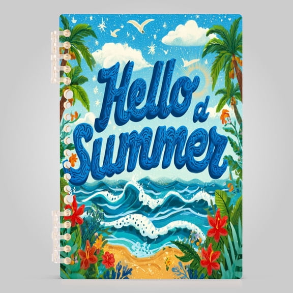 Tropical Summer Waves Notebook College Horizontal Grid Paper Ink Spill Resistant Water Resistant Cover 8.3x5.7x0.4in