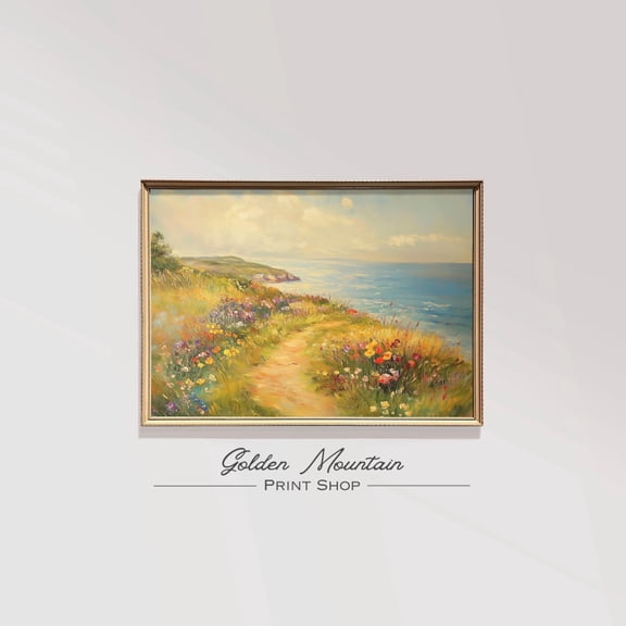 Tropical Summer Wildflower Beach, Colorful Flower Field Landscape Print, Summer Sea Wall Art, Farmhouse Spring Floral Art Poster Decor, Size 8x12 UNFFRAMED F03.1.8l1243