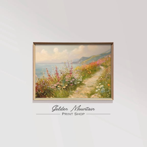 Tropical Summer Wildflower, Colorful Flower Field Landscape, Summer Sea , Farmhouse Beach Neutral Floral Art Poster Decor, Size 12x18 UNFFRAMED F03.1.8l1248