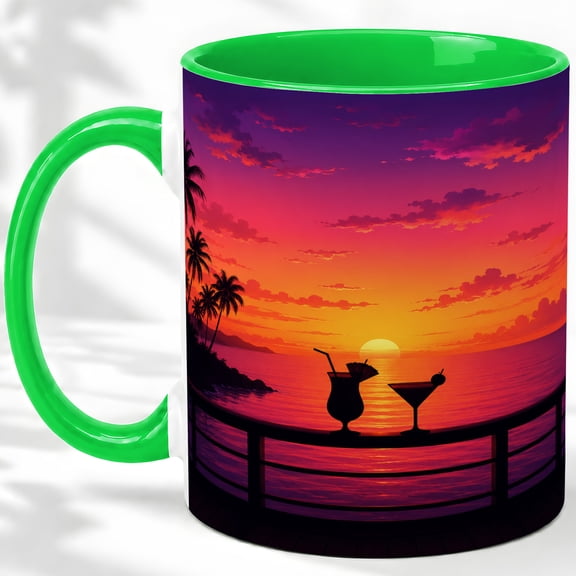 Tropical Sunset Accent Mug, 11oz Ceramic Coffee Cup for Beach Lovers