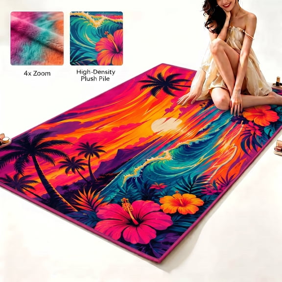 Tropical Sunset Bath Mat 40 x 60 cm, Rectangular Faux Diatomaceous Earth-Style Bathroom Rug, Soft Absorbent Quick Dry Floor Mat with Non-Slip Backing for Shower, Bathtub, Sink, Kitchen and Entryway