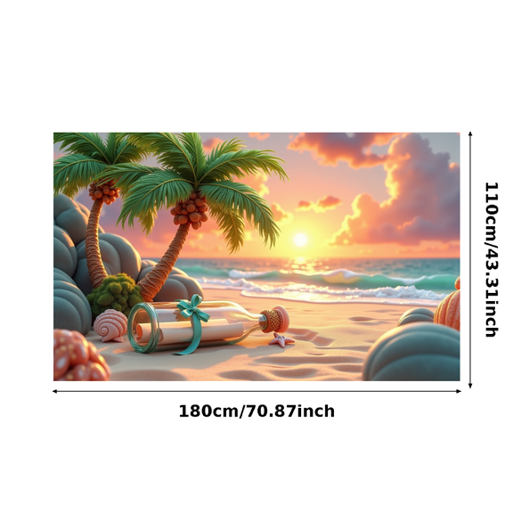 Tropical Sunset Beach Backdrop Ocean Palm Trees Shells Banner for Vacation Party Summer Wedding Photography