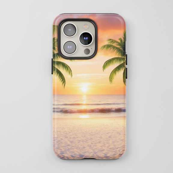 Tropical Sunset Beach For All iPhone Series Protective Phone Case Beach Ocean View Orange Yellow