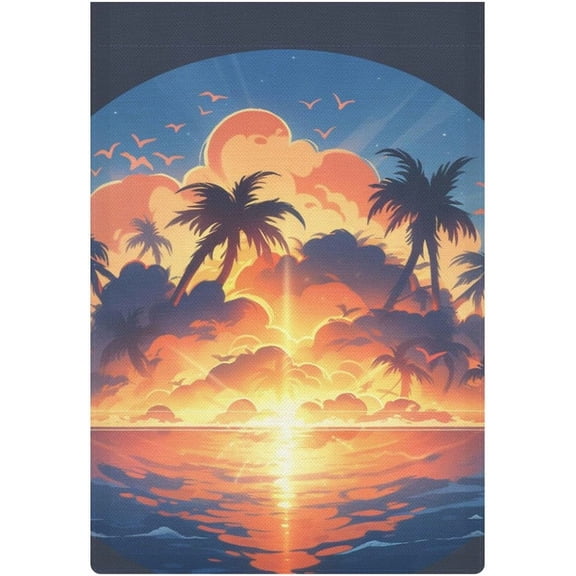 Tropical Sunset Beach Garden Flag 12x18 Inch Double Sided Burlap Outdoor Welcome Banner