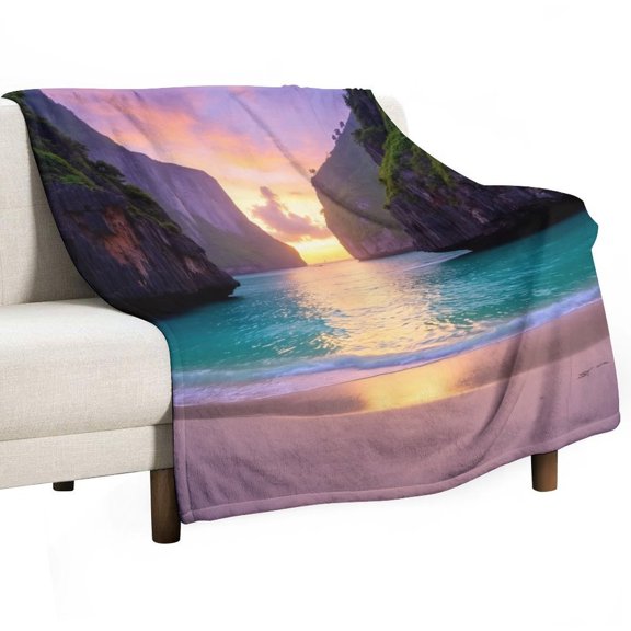 Tropical Sunset Beach Scene Blankets Bedroom Living Room Sofa Throw Blankets for Beds