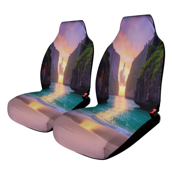 Tropical Sunset Beach Scene Car Seat Cover Set Auto Front Bucket Cushion Protect Accessories 2 Piece