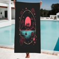 thumbnail image 1 of Tropical Sunset Beach Towel - Vibrant Red Sun Silhouetted Palm Trees & Whimsical Patterns - Perfect for Pool Travel & Bath, 1 of 6