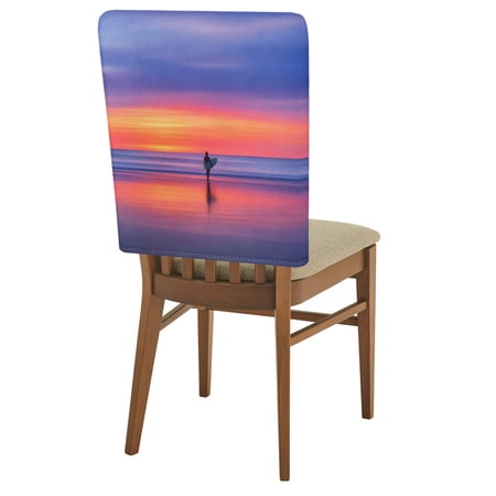 Tropical Sunset Chair Back Covers Set of 4 Surfer Girl Purple Tides Coastal Summer Removable Dining Chair Slipcovers Washable Seat Protector for Restaurant Party Banquet Kichen Decor