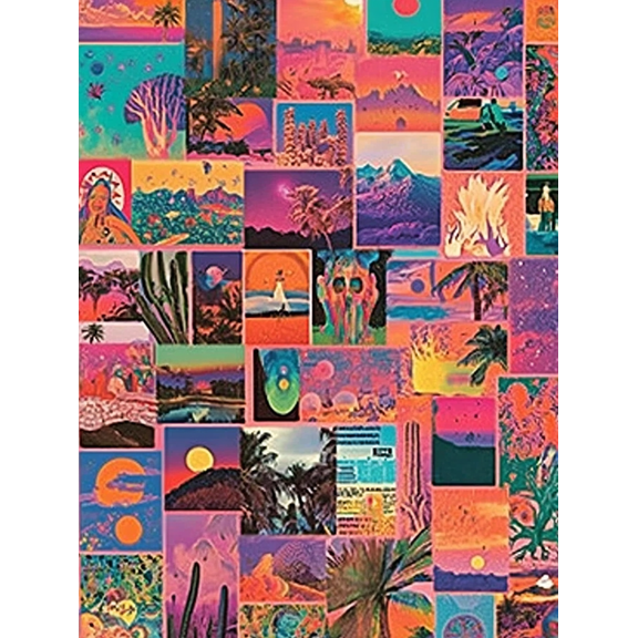 Tropical Sunset Collage Art Decor Painting/Canvas Print Suitable for Living Room Bedroom Office Kitchen Dining Room Hallway Apartment Study Room Hotel Restaurant Coffee Shop Decoration.
