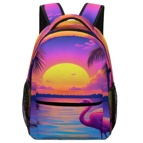 Tropical Sunset Flamingo Backpack for Business Daypack College Canvas Bags Durable
