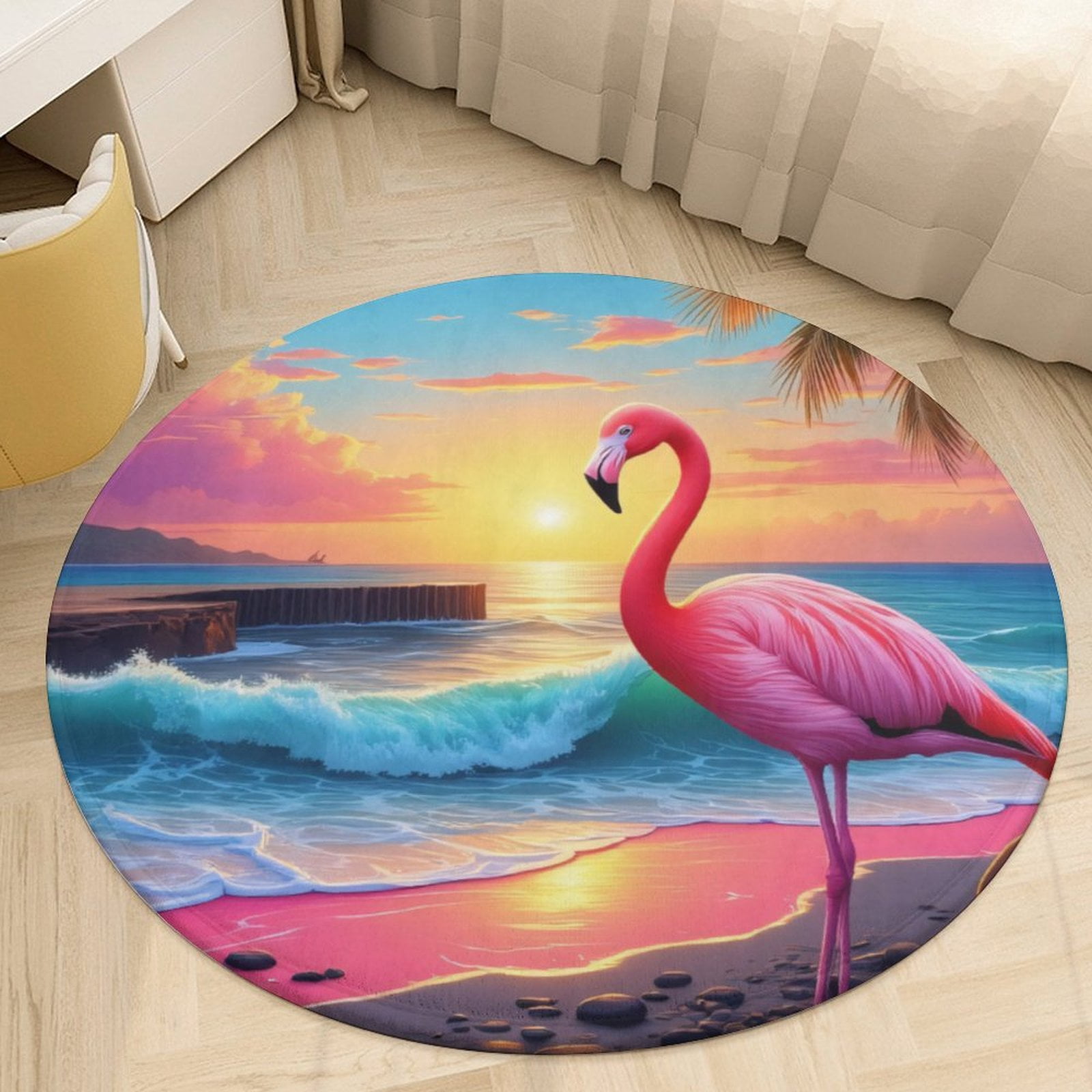 Tropical Sunset Flamingo Beach Round Area Rugs for Bedroom Living Room ...