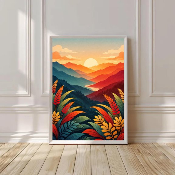 Tropical Sunset Mountain Botanical Jungle Landscape View