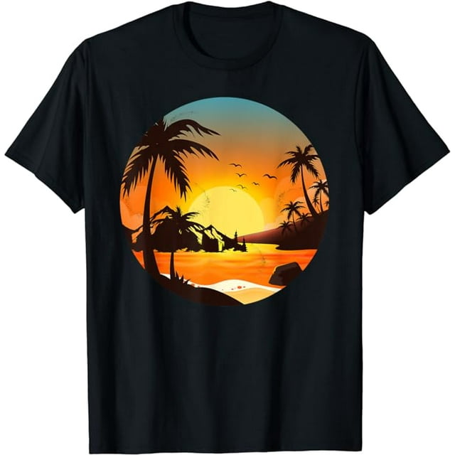 Tropical Sunset Mountains Beach Vacation Palm Trees Forest T-Shirt ...