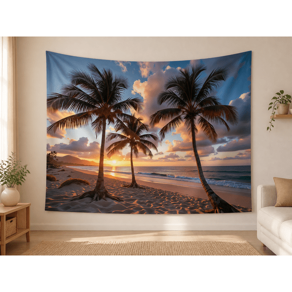Tropical Sunset Palm Beach Backdrop