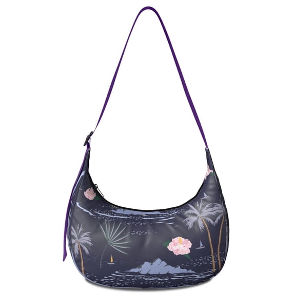 Tropical Sunset Palm Tree Crossbody Tote for Women, Lightweight Water-Resistant Hobo Purse with Vibrant Hawaiian Island Classic and Botanical Floral Print, Spacious and Fashionable