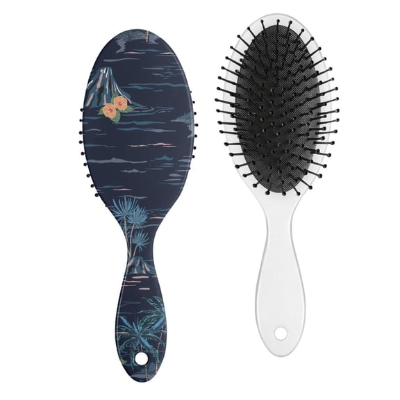 Tropical Sunset Palm Tree Hair Brush, Hawaiian Paradise Detangler Paddle Brush with Beach Vacation Design, Soft Bristle Hairbrush for Wet Dry Hair, Gift Idea