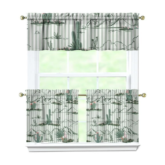 Tropical Sunset Palm Tree Kitchen Curtains 3-Pack - Boho Coastal Tier & Valance Set with Rod Pocket (54x18" + 2x27.5x24") Beachy Semi-Sheer Window Treatments