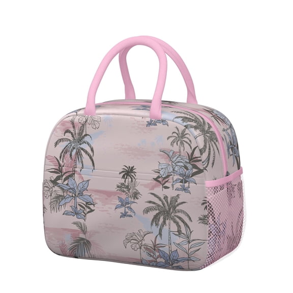 Tropical Sunset Palm Tree Lunch Tote - Insulated Reusable Lunch Bag, Waterproof & Splash-Proof for Women, Stylish Coastal Paradise Design