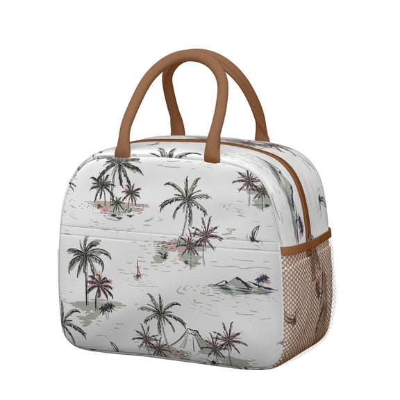 Tropical Sunset Palm Tree Lunch Tote - Insulated Reusable Lunch Bag, Waterproof & Splash-Proof for Women, Stylish Coastal Paradise Design