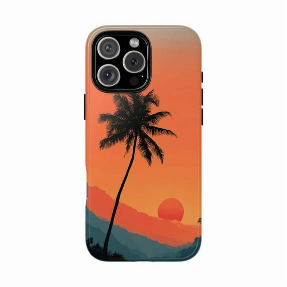 Tropical Sunset Palm Tree Minimal Paradise Scene Case for iPhone 17 16 15 14 13 12 11 Pro Max
