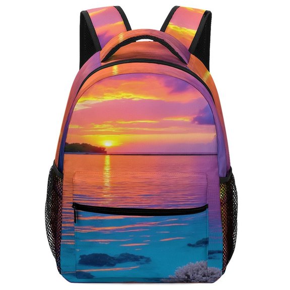 Tropical Sunset Paradise Backpack Men Women Teenage Daypack College Canvas Bags Lightweight