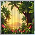 thumbnail image 1 of Tropical Sunset Shower Curtain - Trees Vibrant Flowers & Distant Mountains - Serene Island Paradise Decor, 1 of 5