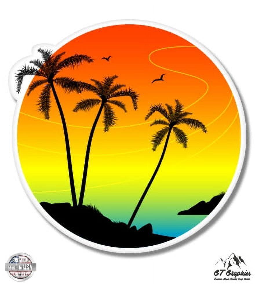 Tropical Sunset Vacation Palm Trees - 12" Vinyl Sticker Waterproof ...
