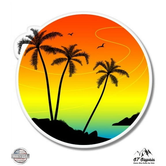 Tropical Sunset Vacation Palm Trees - 12" Vinyl Sticker Waterproof Decal